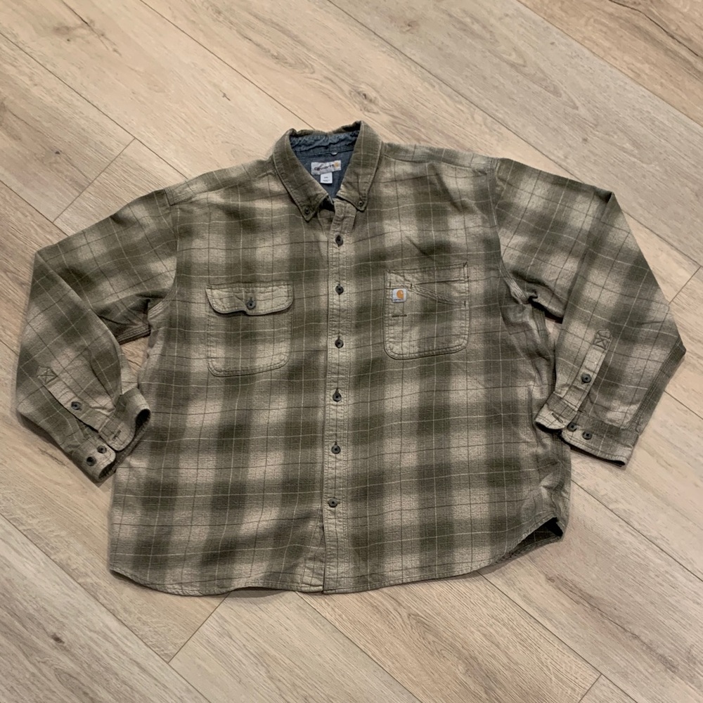 Carhartt Olive and Beige Plaid Shirt Men’s Size XXL